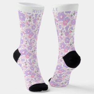 Calcetines Personalizado Pastel pálido Flor rosa morada flora