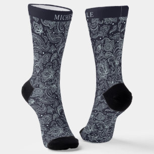 Calcetines Personalizado Patrón azul gris oscuro morado paisl