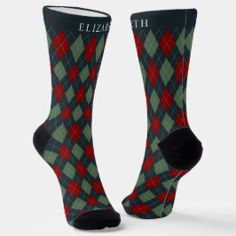 Calcetines Personalizado Patrón de arglo rojo oscuro Verde az