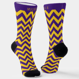 Calcetines Personalizado Patrón de cheurón amarillo morado os