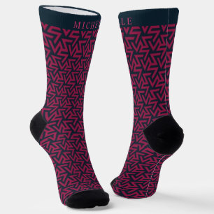 Calcetines Personalizado Patrón geométrico negro rosado morad