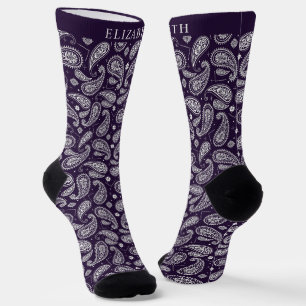 Calcetines Personalizado Patrón violeta morado oscuro paisley