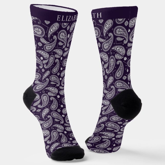 Calcetines Personalizado Patrón violeta morado oscuro paisley (Angular)