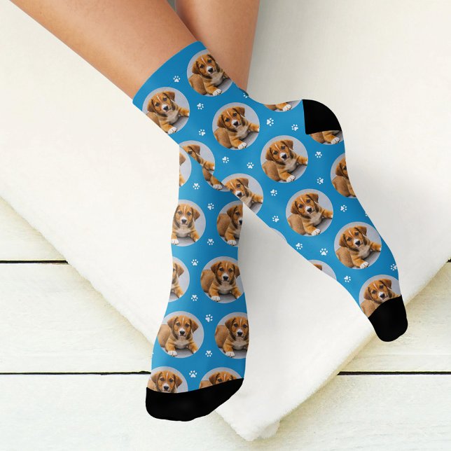 Calcetines Personalizado Perro Foto Blue Paw Imprimir (Subido por el creador)