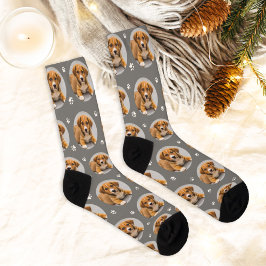 Calcetines Personalizado Perro Fotografía Gray Paw Print
