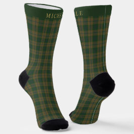 Calcetines Personalizado Tan Brown Green Checkered Pattern