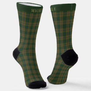 Calcetines Personalizado Tan Brown Green Checkered Pattern