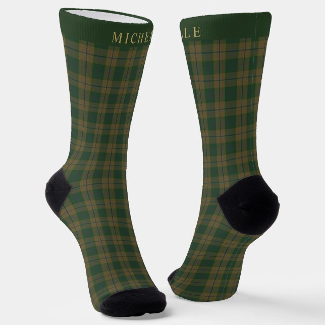 Calcetines Personalizado Tan Brown Green Checkered Pattern (Angular)