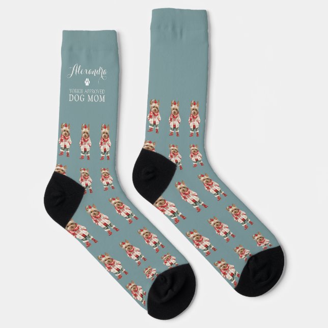 Calcetines Personalizado Verde azulado de Yorkshire Terrier Y (Derecha)