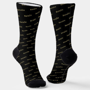 Calcetines Personalizados con Nombre en Oro Negro