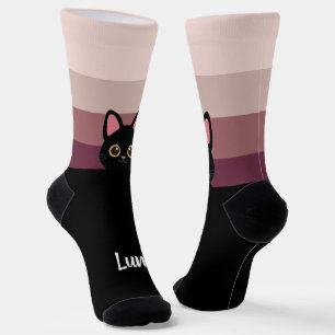 Calcetines personalizados de gato negro con nombre