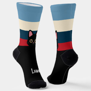 Calcetines personalizados de gato negro con nombre