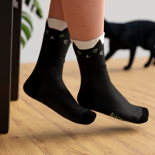Calcetines personalizados de gato negro lindo ojos