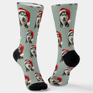 Calcetines personalizados de Navidad con Husky lin