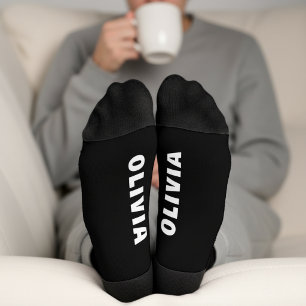 Calcetines Personalizados de Nombre en Blanco y Ne