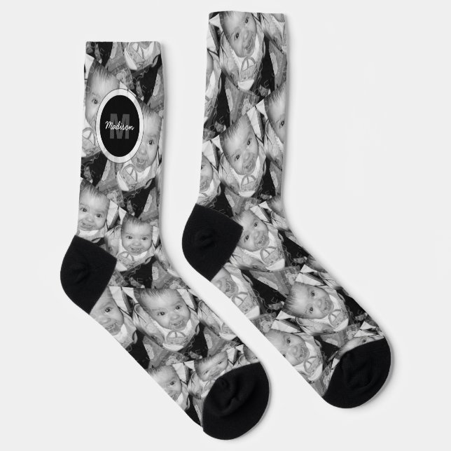Calcetines Personalizar Blanco negro dos personalizados foto  (Derecha)
