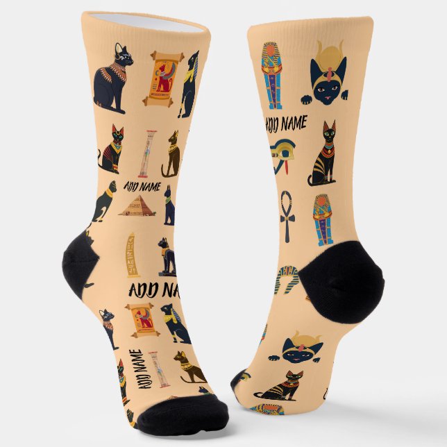 Calcetines Personalized Ancient Egyptian Cat Socks & Pyramids (Angular)