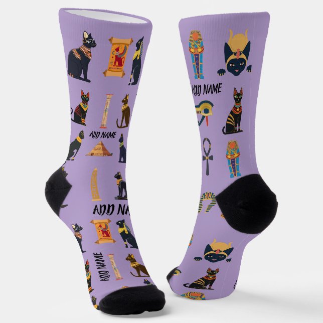 Calcetines Personalized Ancient Egyptian Cat Socks & Pyramids (Angular)