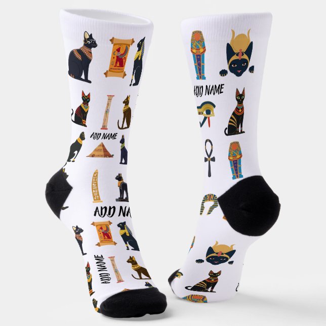 Calcetines Personalized Ancient Egyptian Cat Socks & Pyramids (Angular)