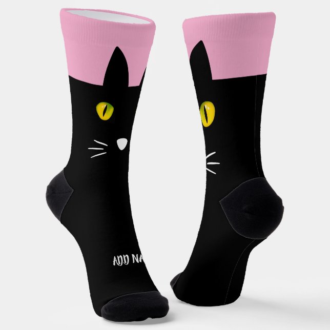 Calcetines Personalized Black Cat Socks - Cats Custom Gift  (Angular)
