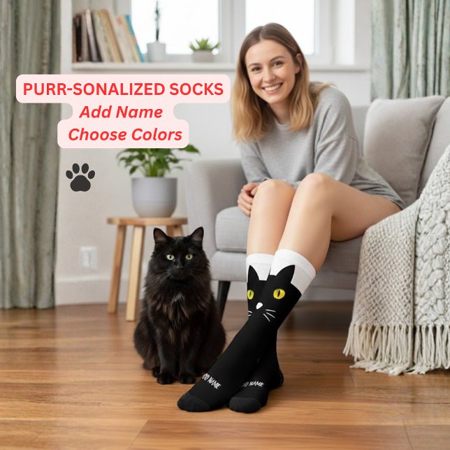Calcetines Personalized Black Cat Socks - Cats Custom Gift  (The Best Gift Socks For Black Cats, Make Any black cat owner happy with this black cat sock gift)