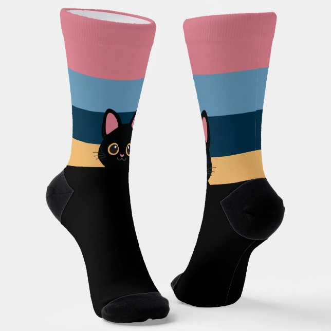 Calcetines Personalized Black Cat Socks Custom Name Color (Angular)