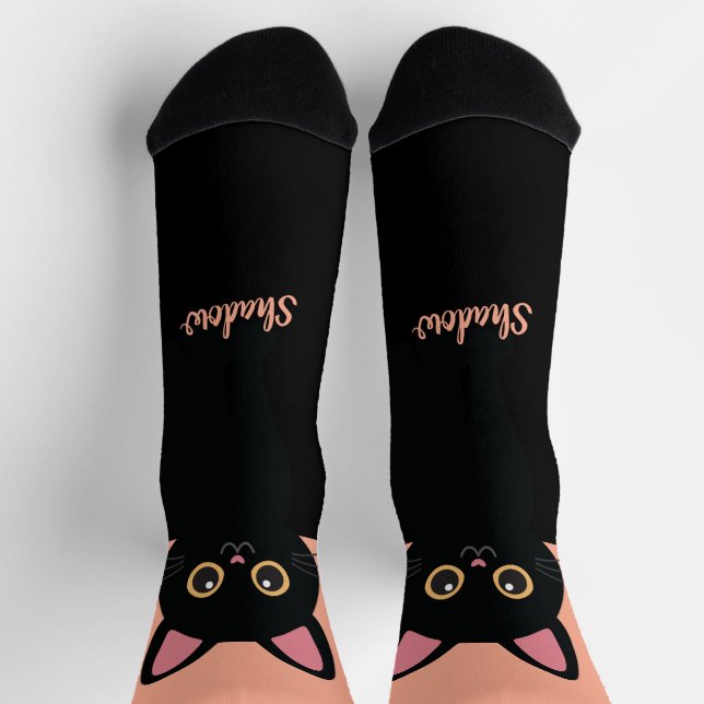 Calcetines Personalized Black Cat Socks - Gift For Cat lovers (Arriba)