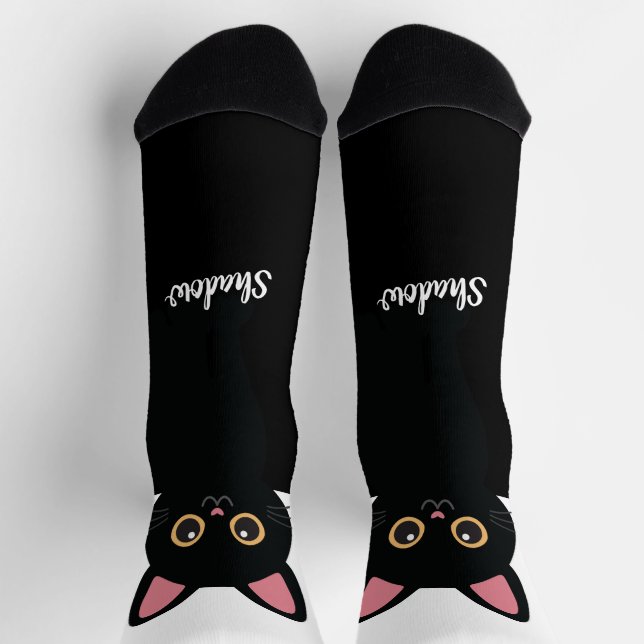 Calcetines Personalized Black Cat Socks - Gift For Cat lovers (Arriba)
