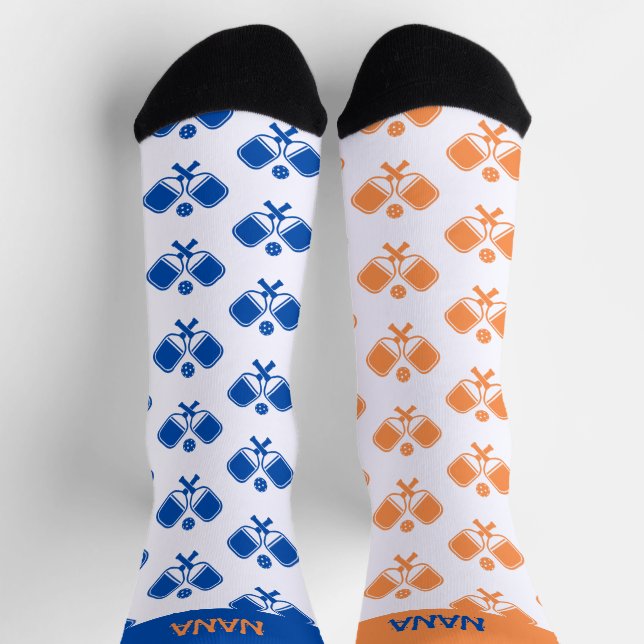 Calcetines Personalized Blue Orange Odd Pickleball Socks (Arriba)