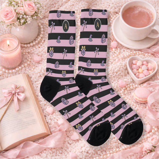 Calcetines Personalized Book Girl Academy Wizard Black Pink (Subido por el creador)