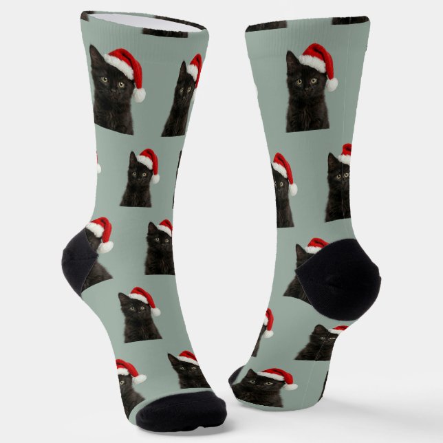 Calcetines Personalized Custom Black Kitty Cat Christmas  (Angular)