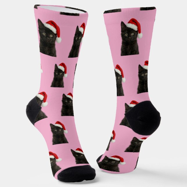 Calcetines Personalized Custom Black Kitty Cat Christmas  (Angular)