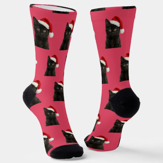 Calcetines Personalized Custom Black Kitty Cat Christmas  (Angular)