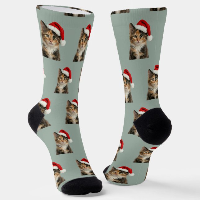 Calcetines Personalized Custom Calico Kitty Cat Christmas  (Angular)