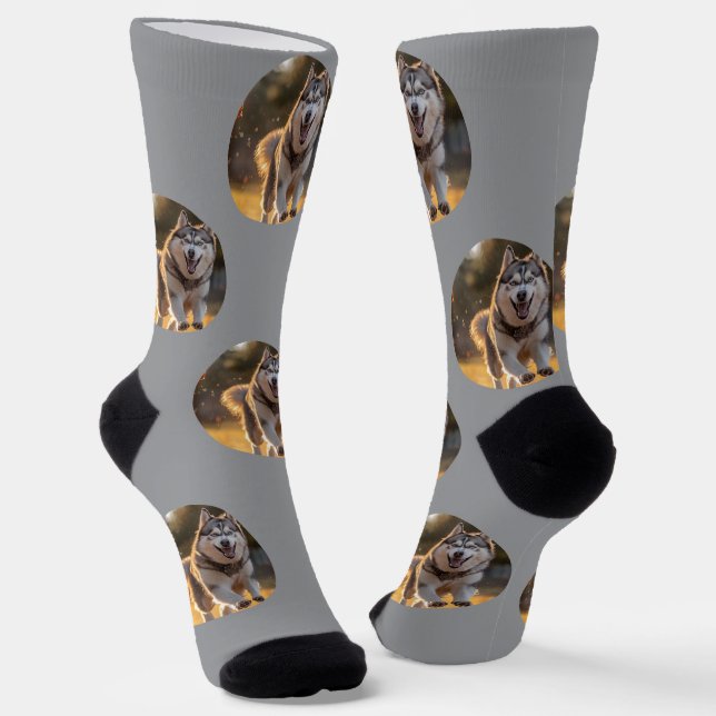 Calcetines Personalized Custom Photo Blob - Husky Dog Face (Angular)