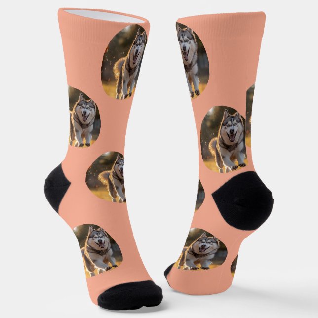 Calcetines Personalized Custom Photo Blob - Husky Dog Face (Angular)