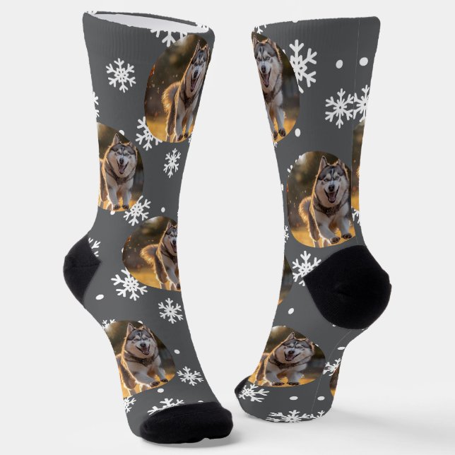 Calcetines Personalized Custom Photo Blob - Snowflake Husky  (Angular)