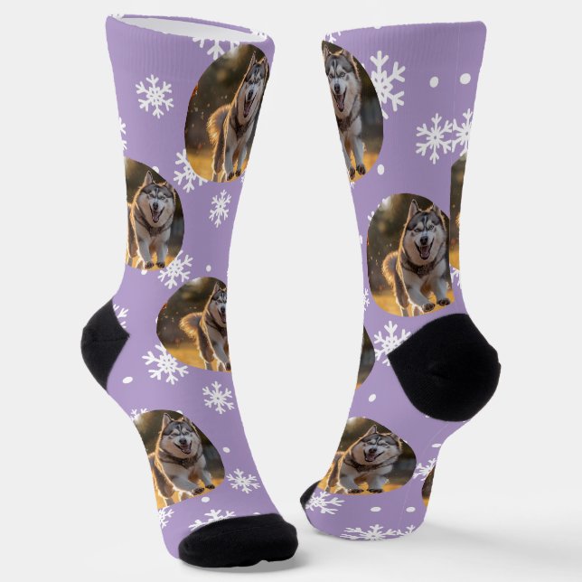 Calcetines Personalized Custom Photo Blob - Snowflake Husky  (Angular)