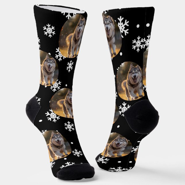 Calcetines Personalized Custom Photo Blob - Snowflake Husky  (Angular)