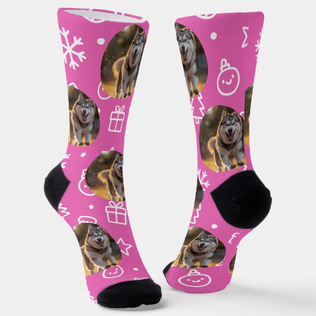 Calcetines Personalized Custom Photo Blob - Winter Husky  (Angular)