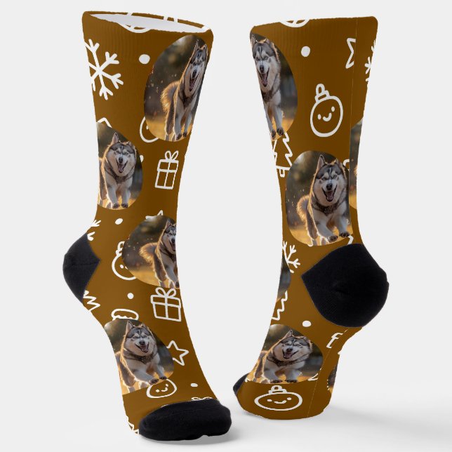 Calcetines Personalized Custom Photo Blob - Winter Husky  (Angular)