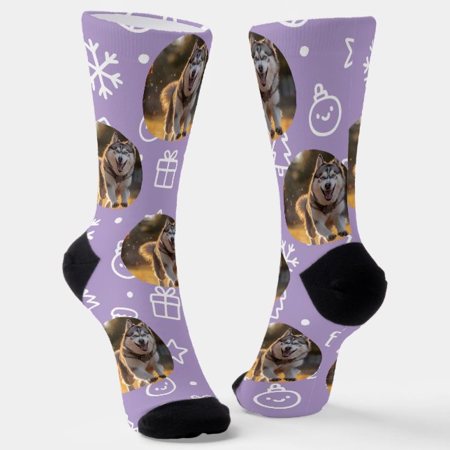 Calcetines Personalized Custom Photo Blob - Winter Husky  (Angular)