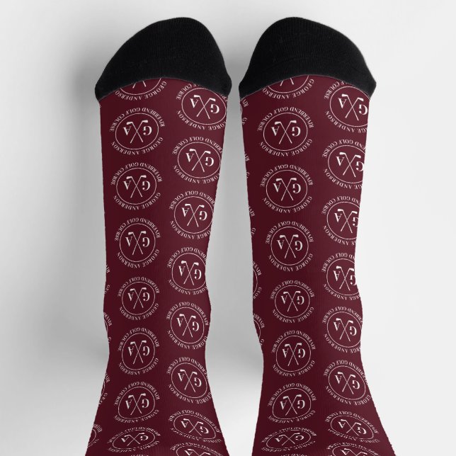Calcetines Personalized Golf Monogram Pattern Burgundy (Arriba)
