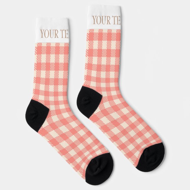 Calcetines Pescado de melocotón pálido rosa gingham precepto  (Derecha)