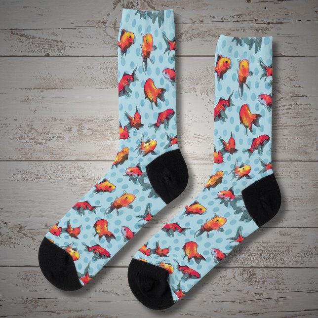 Calcetines Pescado rojo y amarillo con fondo azul (Subido por el creador)