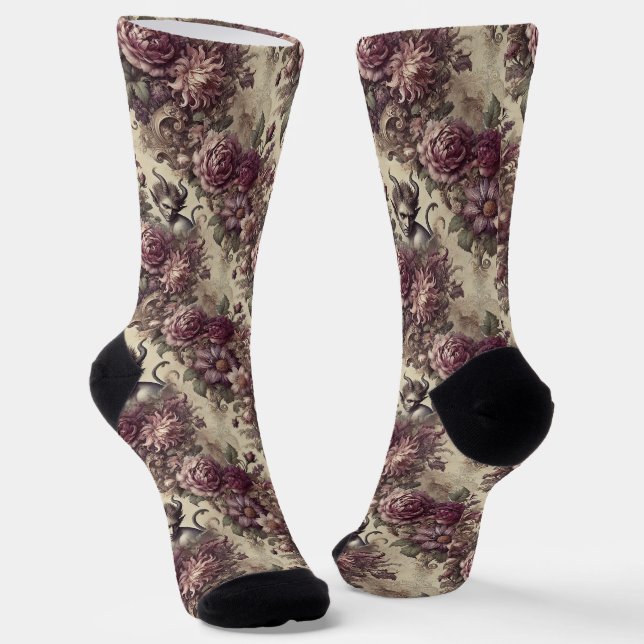 Calcetines Pétalos de ciruela malvados - Tapiz victoriano gót (Angular)