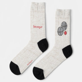 Calcetines Petanca, dos bolas, rojo sobre un diseño de lino b
