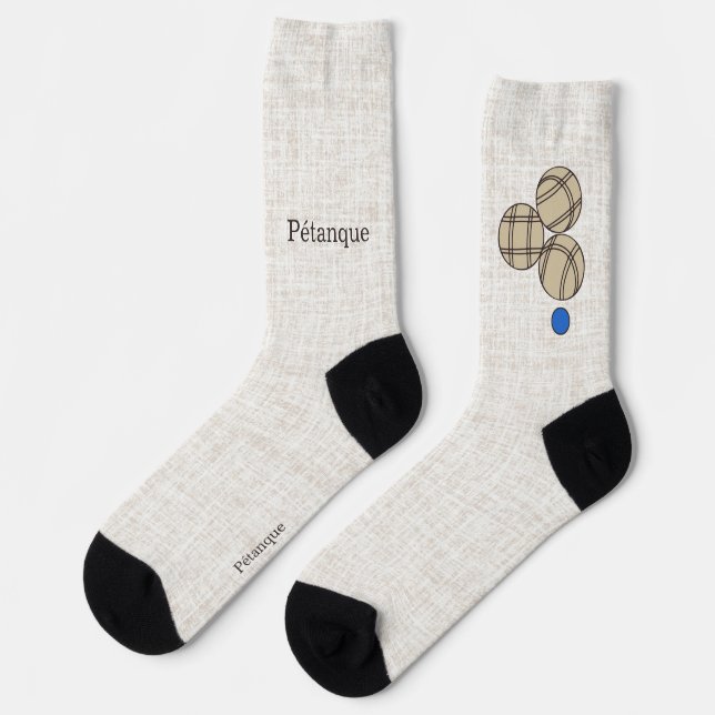 Calcetines Pétanque, three balls on a beige linen design (Izquierda)
