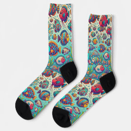 Calcetines Pez Divertido y Vibraciones del Océano Colorido