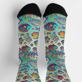 Calcetines Pez Divertido y Vibraciones del Océano Colorido